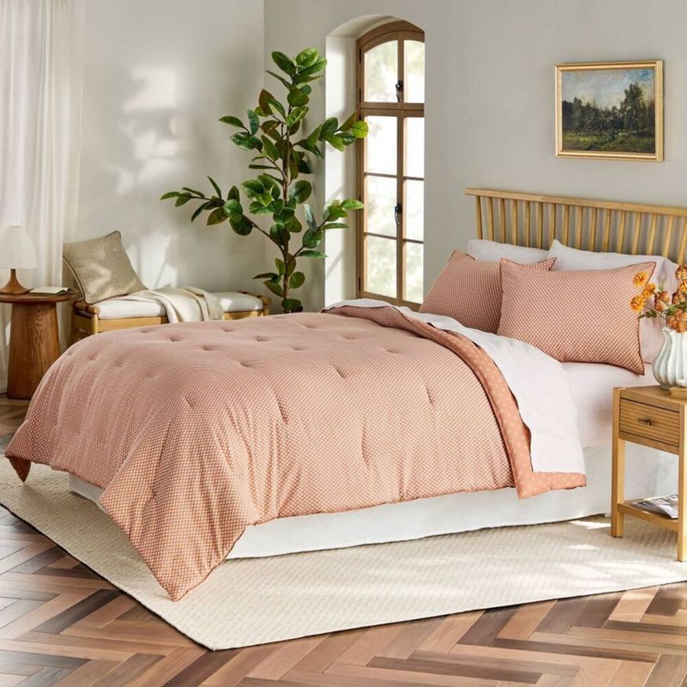 3pc Full/Queen Block Pattern Comforter Set Rust - Rust - Picture 2 of 4